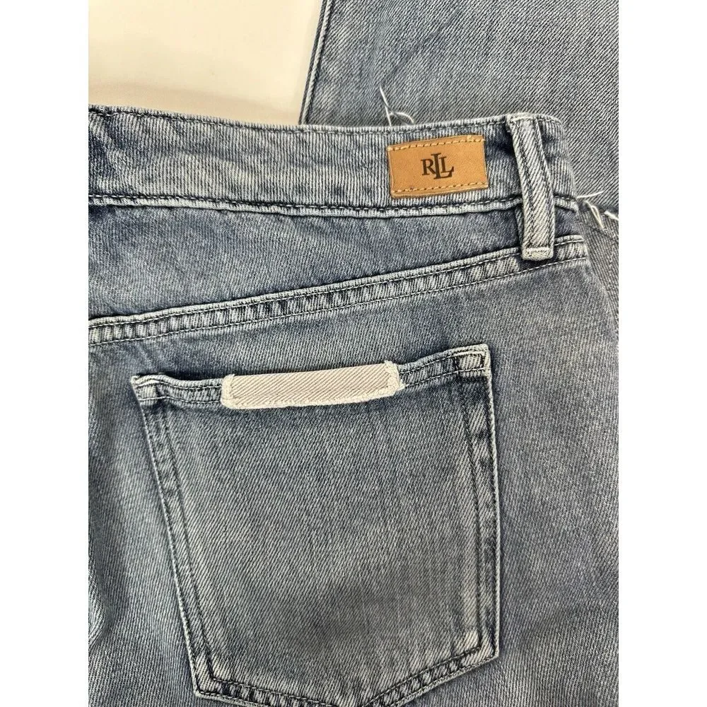Lauren Ralph Lauren Jeans Women's 6 Patchwork Relaxed‎ Tapered Denim Estate Blue